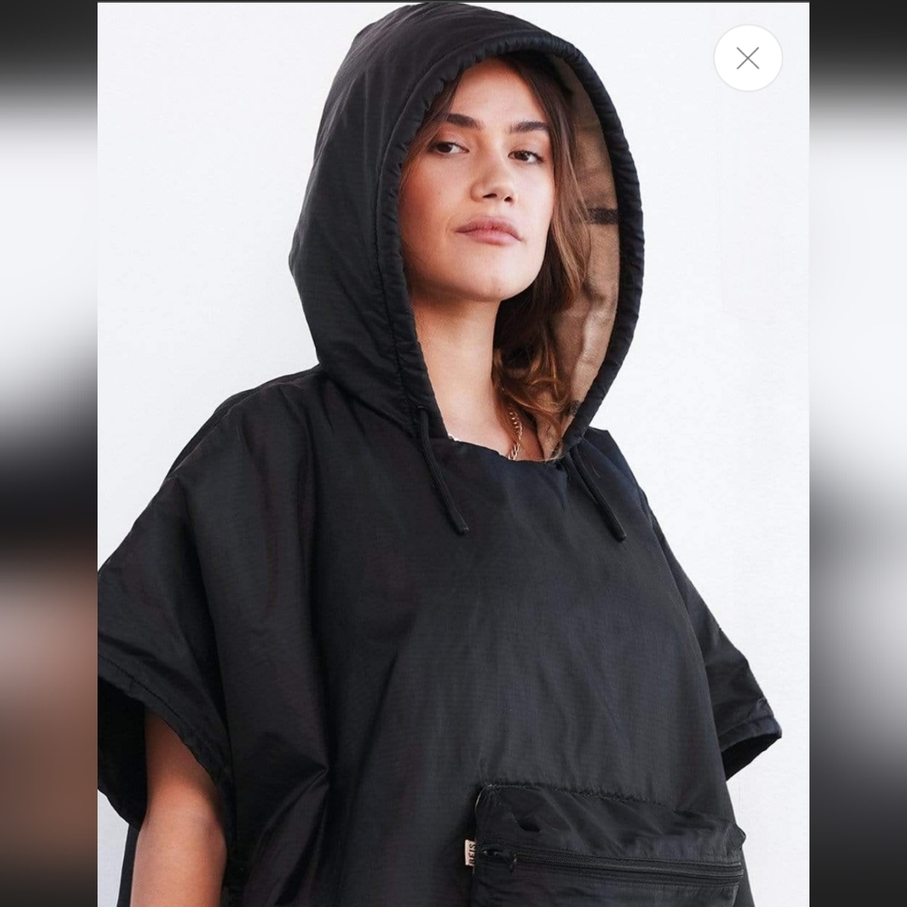 BEIS Black Hooded Cape With Front Pocket - Picture 3 of 16